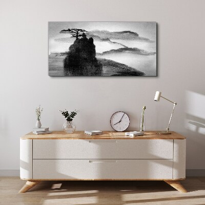 Foto op canvas Een eenzame boom op een rotsachtige berg