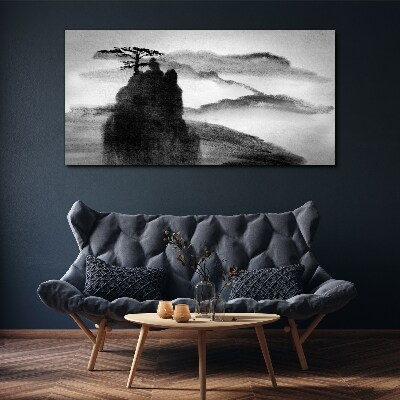 Foto op canvas Een eenzame boom op een rotsachtige berg