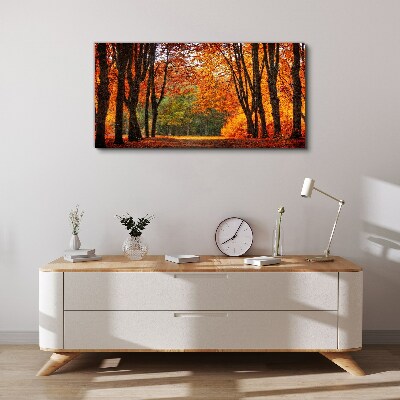 Schilderij op doek Herfstlaan met bomen