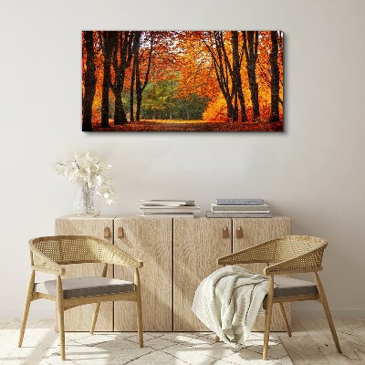 Schilderij op doek Herfstlaan met bomen