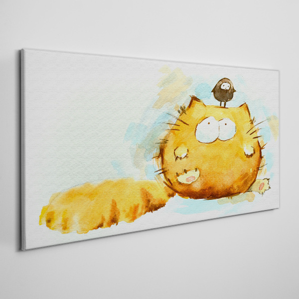 Canvas schilderij Een kat met een vogel