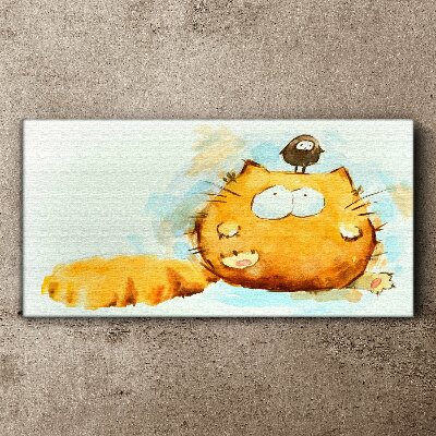 Canvas schilderij Een kat met een vogel