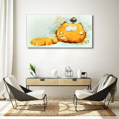 Canvas schilderij Een kat met een vogel