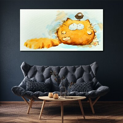 Canvas schilderij Een kat met een vogel