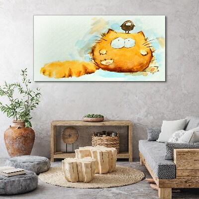 Canvas schilderij Een kat met een vogel