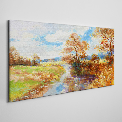 Foto op canvas Herfstlandschap aan de rivier