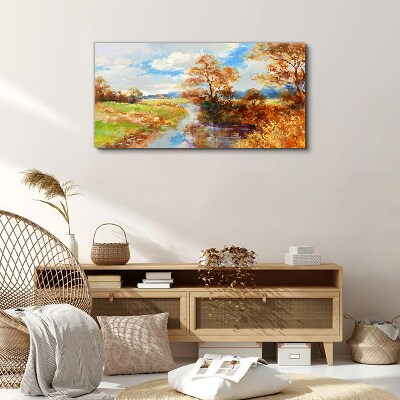 Foto op canvas Herfstlandschap aan de rivier