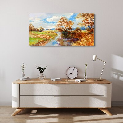 Foto op canvas Herfstlandschap aan de rivier