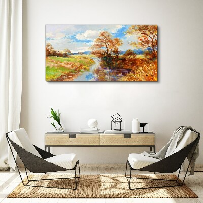 Foto op canvas Herfstlandschap aan de rivier