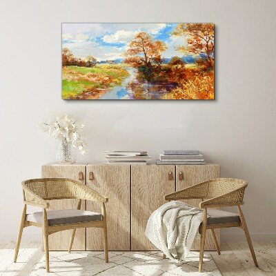 Foto op canvas Herfstlandschap aan de rivier