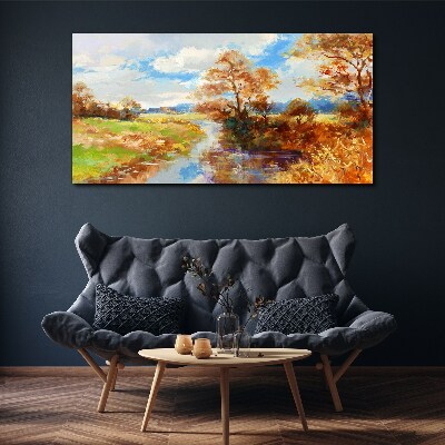 Foto op canvas Herfstlandschap aan de rivier