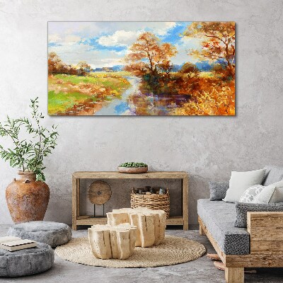Foto op canvas Herfstlandschap aan de rivier