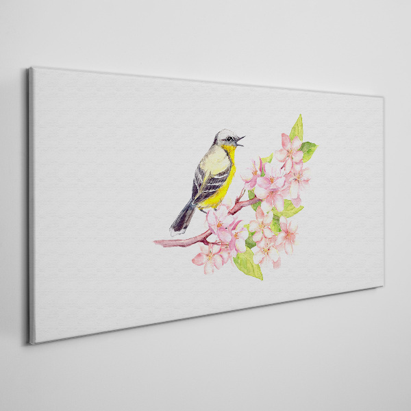 Schilderij op doek Een vogel op een tak met bloemen