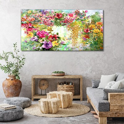 Foto op canvas Een bloemenparadijs in pastelkleuren
