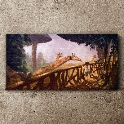 Schilderij op doek Giraffen ontmoeten in de dierentuin