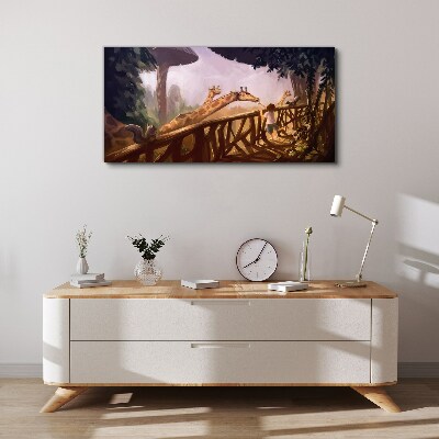 Schilderij op doek Giraffen ontmoeten in de dierentuin