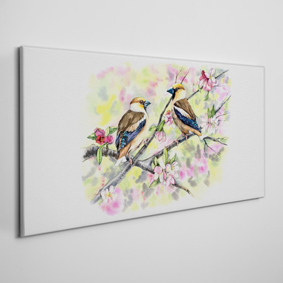Schilderij op doek Vogels op een tak met bloemen