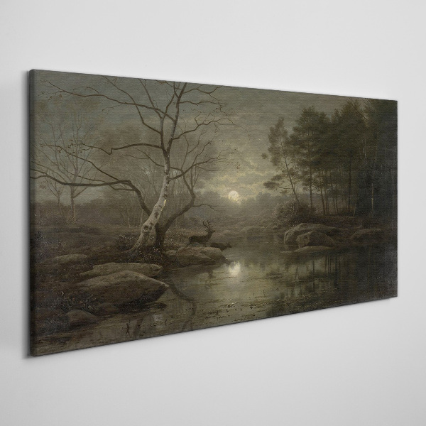 Canvas schilderij Nachtlandschap met een hert