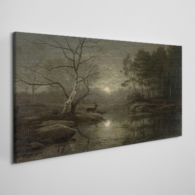 Canvas schilderij Nachtlandschap met een hert