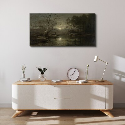 Canvas schilderij Nachtlandschap met een hert