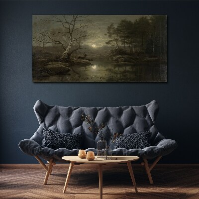 Canvas schilderij Nachtlandschap met een hert