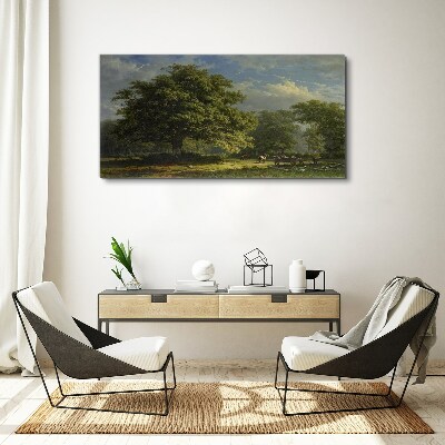 Schilderij op doek Een vredig landschap met een boom