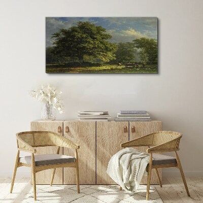 Schilderij op doek Een vredig landschap met een boom