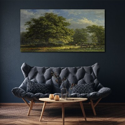 Schilderij op doek Een vredig landschap met een boom