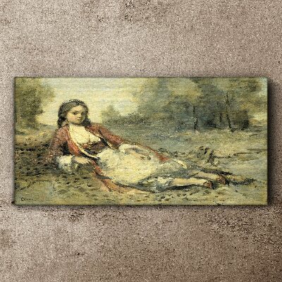 Schilderij op doek Portret van een liggend meisje