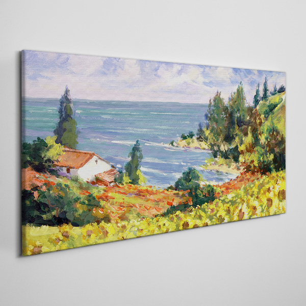 Canvas schilderij Zeegezicht met een huis