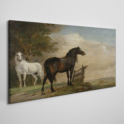 Schilderij op doek Een vredig landschap met paarden