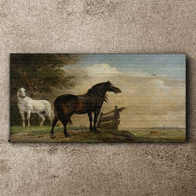 Schilderij op doek Een vredig landschap met paarden