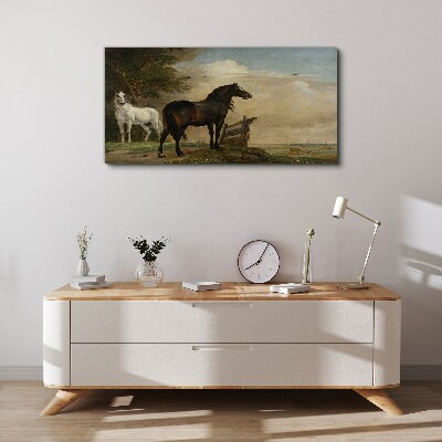 Schilderij op doek Een vredig landschap met paarden