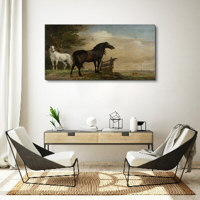 Schilderij op doek Een vredig landschap met paarden