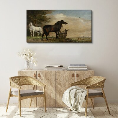 Schilderij op doek Een vredig landschap met paarden