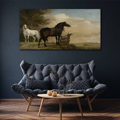 Schilderij op doek Een vredig landschap met paarden