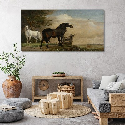 Schilderij op doek Een vredig landschap met paarden