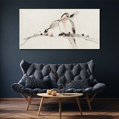 Schilderij op doek Lovebirds op een tak