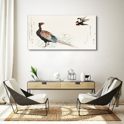 Schilderij op doek Pauwendans in het lentelandschap