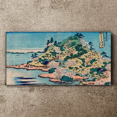 Foto op canvas Berglandschap met bloeiende bomen