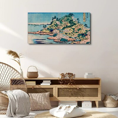 Foto op canvas Berglandschap met bloeiende bomen