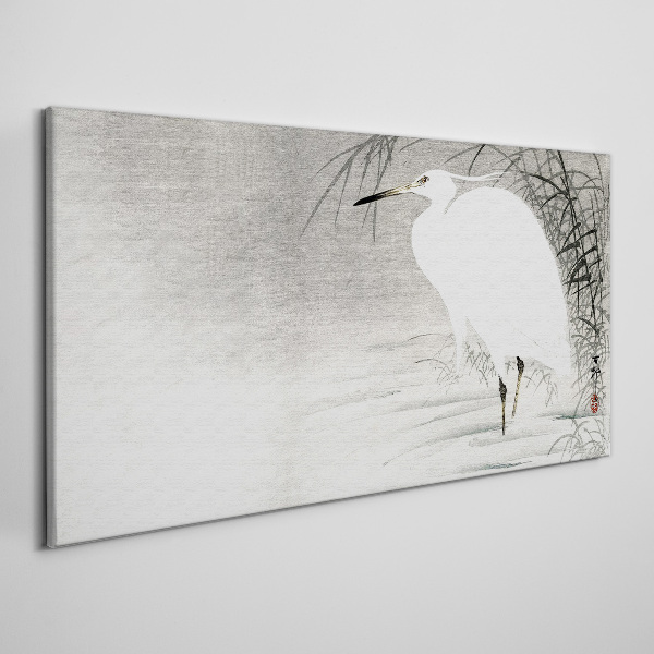 Foto op canvas Een witte kraanvogel in een mistig landschap