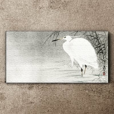 Foto op canvas Een witte kraanvogel in een mistig landschap