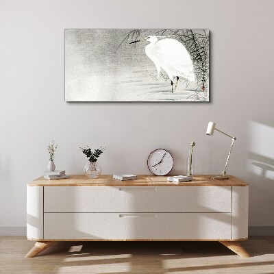 Foto op canvas Een witte kraanvogel in een mistig landschap