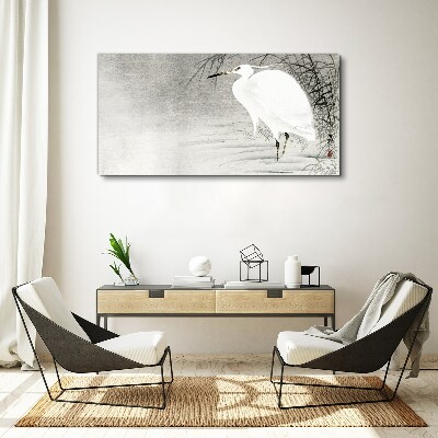 Foto op canvas Een witte kraanvogel in een mistig landschap