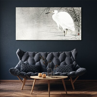 Foto op canvas Een witte kraanvogel in een mistig landschap