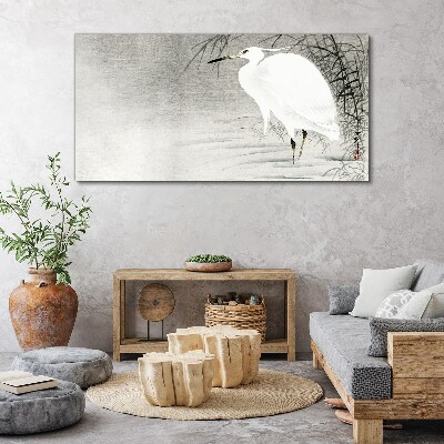 Foto op canvas Een witte kraanvogel in een mistig landschap