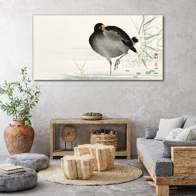 Foto op canvas Een vogel op het gras