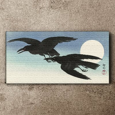 Canvas schilderij Zwarte kraaien in vlucht