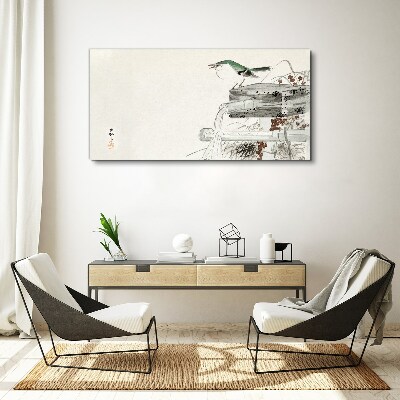 Foto op canvas Een vogel tegen de achtergrond van een Japans landschap